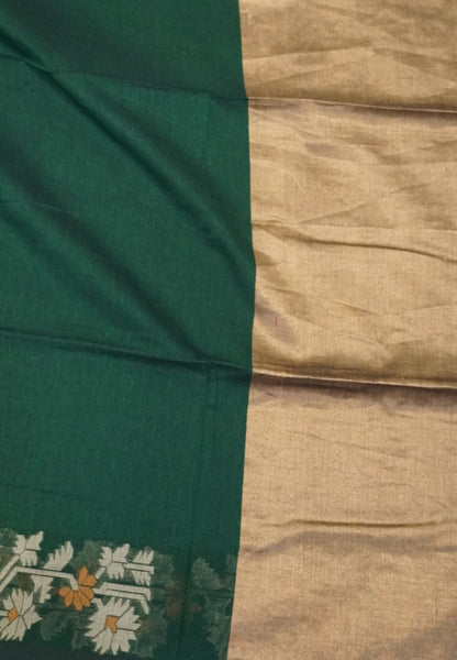 Handloom Cotton Saree-Green Paithani Border