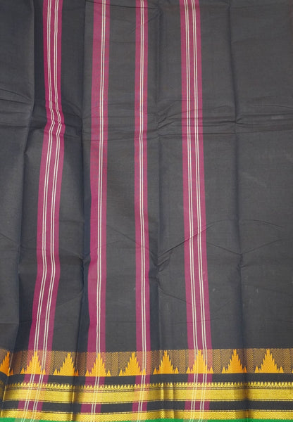 Kanchi Cotton Saree-Dark Purple with Thazhamboo Border
