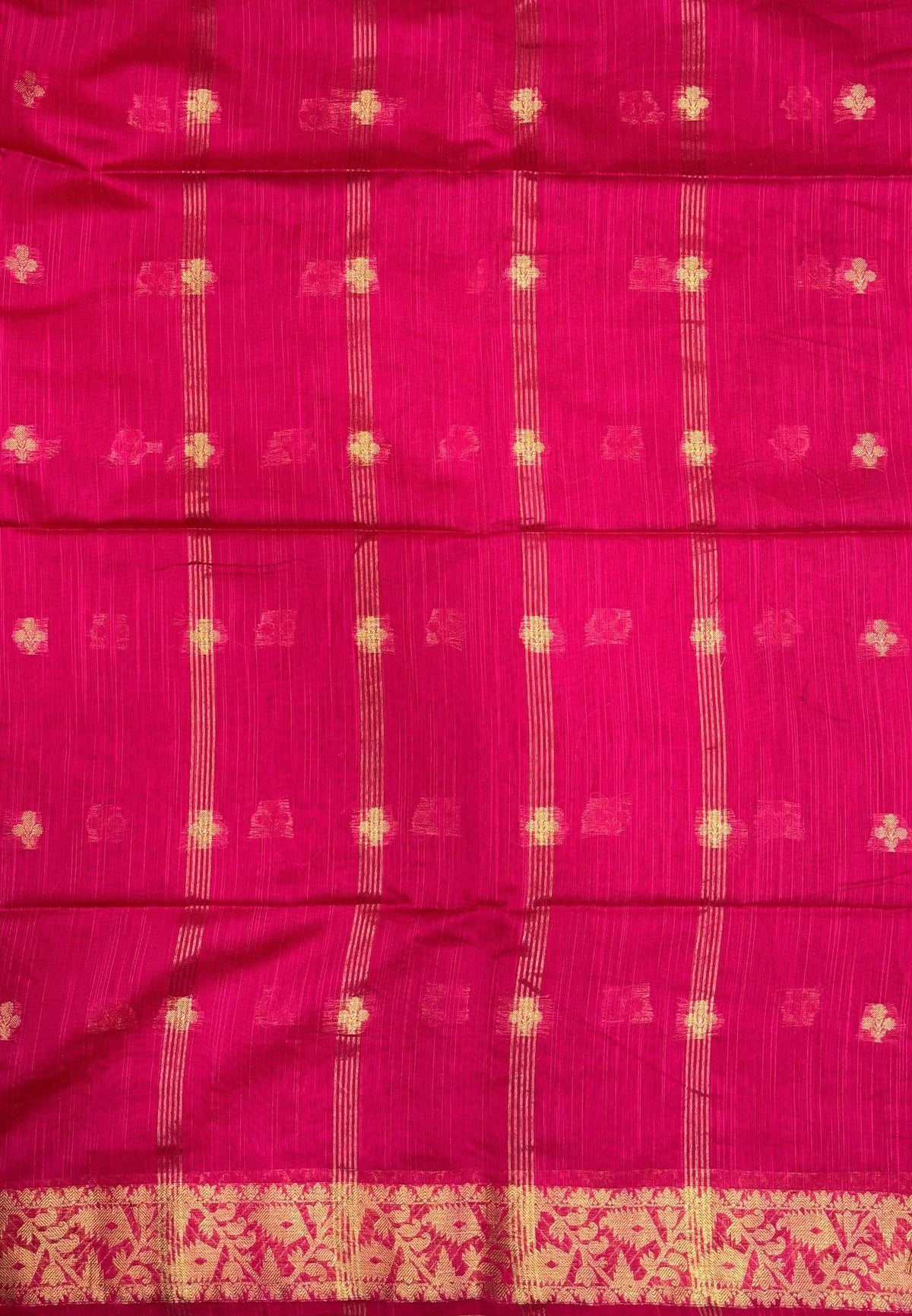 Handloom Silk Cotton Saree-Candy Pink In Floral Butta Brocade Border