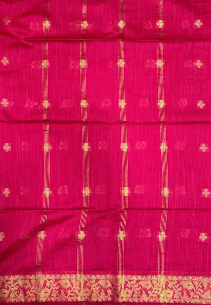 Handloom Silk Cotton Saree-Candy Pink In Floral Butta Brocade Border