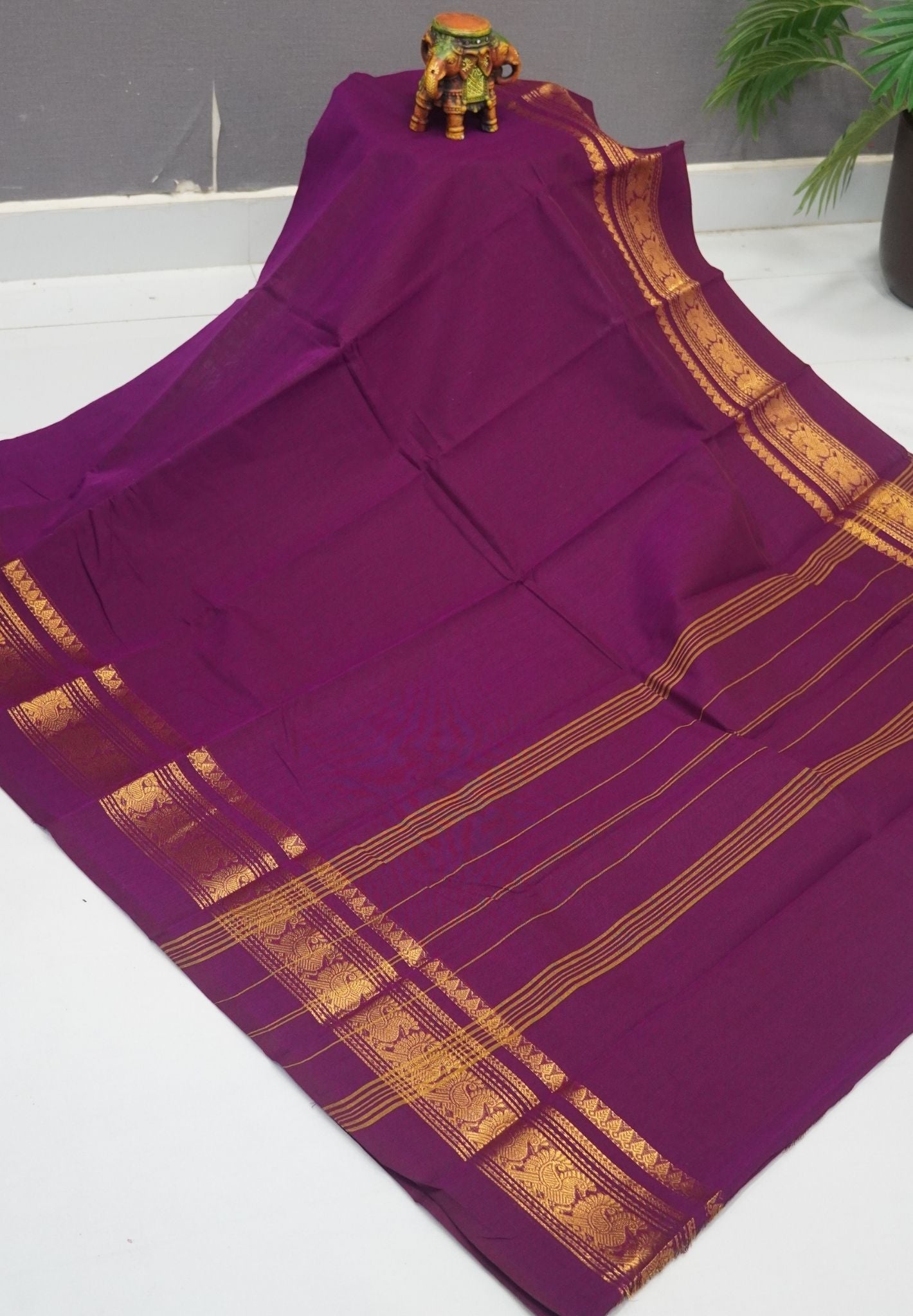 Chettinadu Cotton Saree-Wine with Mayil Border