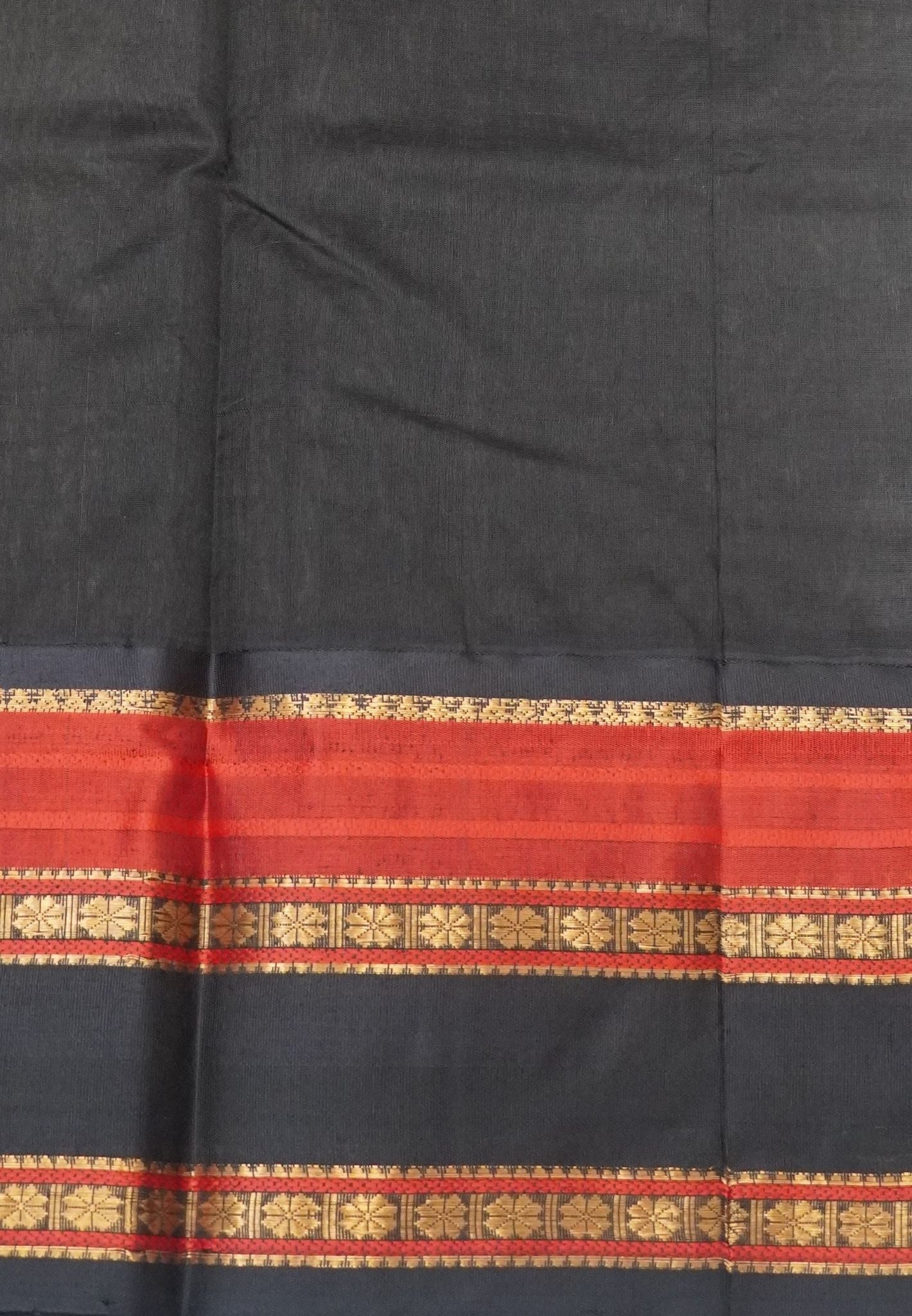 Pure Silk Cotton Saree-Sandal in Checkered Pattern with Contrast Gap Border