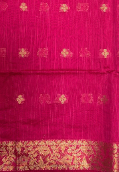 Handloom Silk Cotton Saree-Candy Pink In Floral Butta Brocade Border