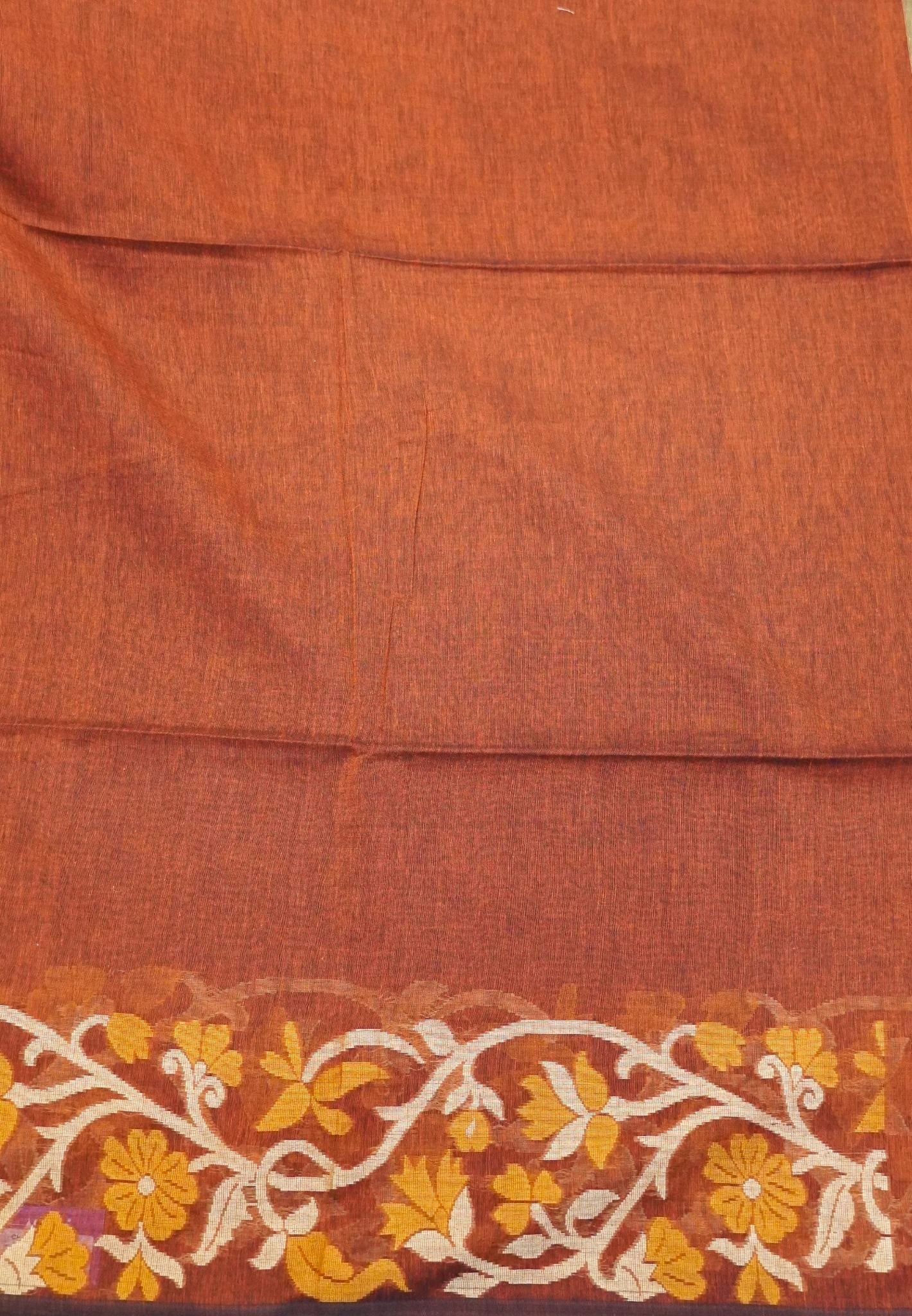Handloom Cotton Saree-Honey Floral Jamdhani Border