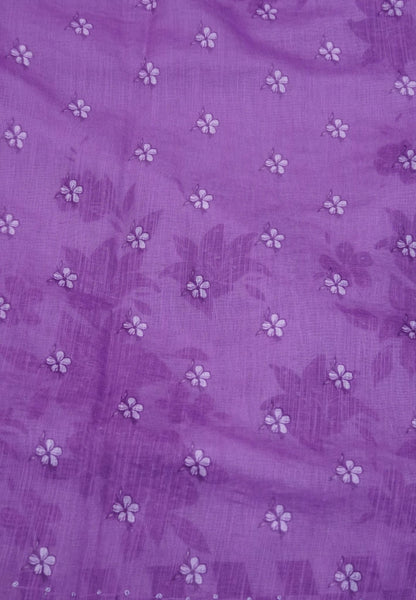 Linen Saree-Purple Checkered Border with French Knot