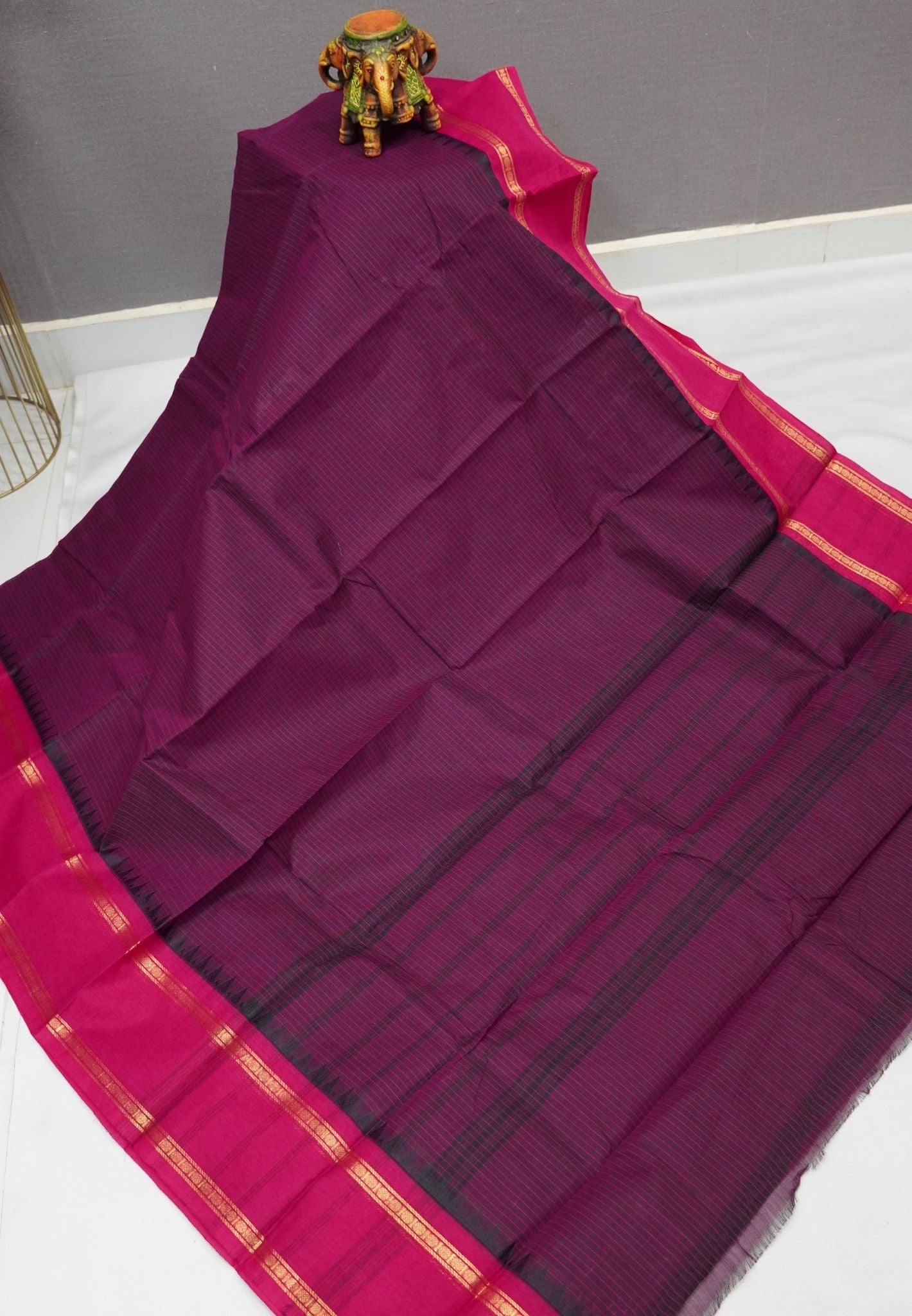 Chettinadu Cotton Saree-Wine with Retapet Border