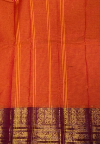 Kanchi Cotton Saree-Orange With Paisley Zari Border