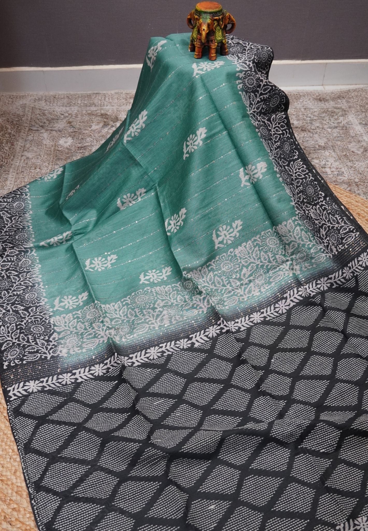 Bhagalpur Cotton Saree-Sea Green
