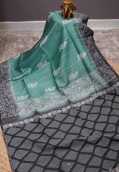 Bhagalpur Cotton Saree-Sea Green