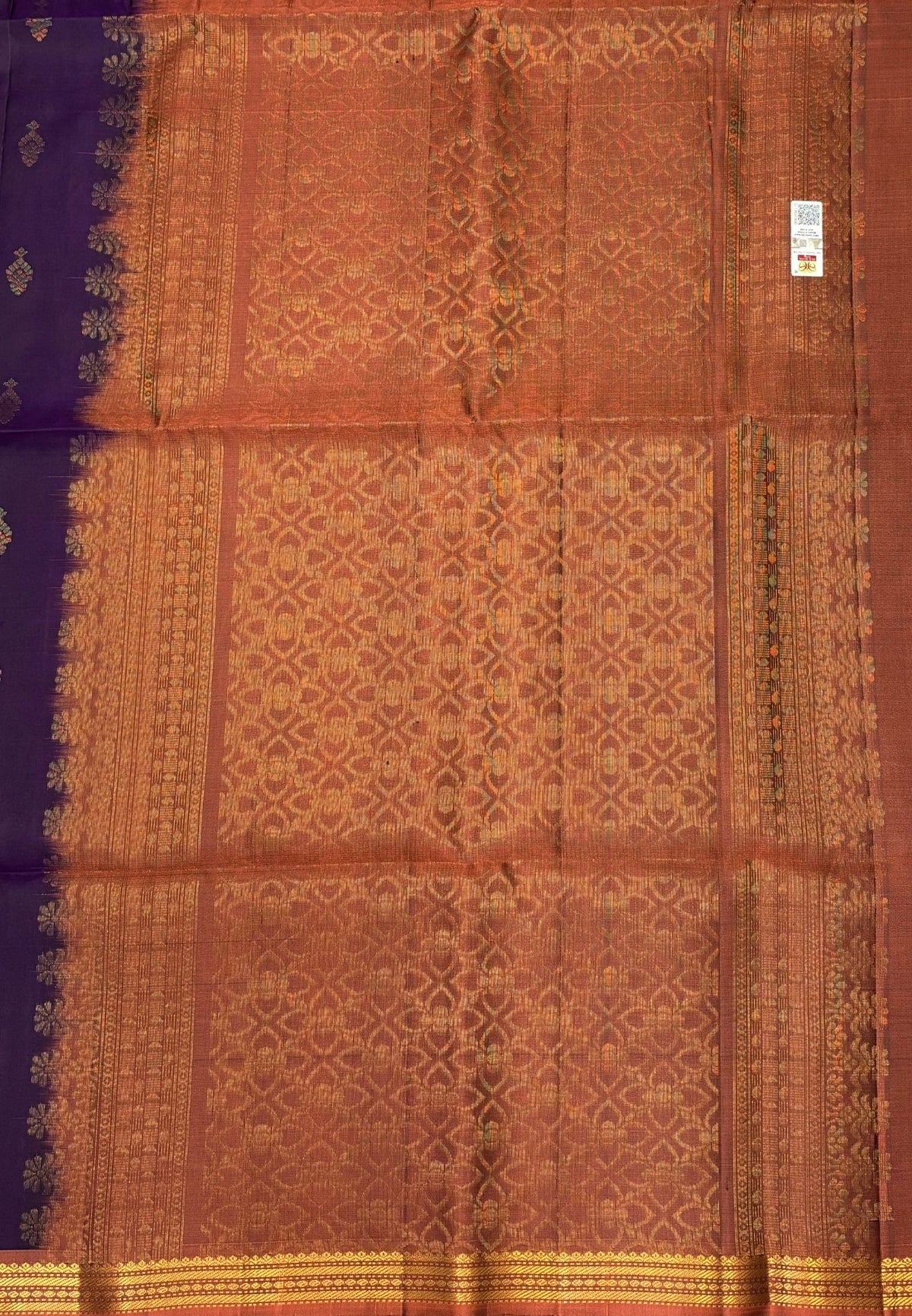 Pure Kanchipuram Silk Saree-Dark Purple in Intricate Paisley Motif Zari Border