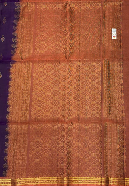 Pure Kanchipuram Silk Saree-Dark Purple in Intricate Paisley Motif Zari Border