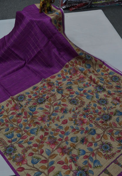 Semi Tussar Saree-Dark Purple