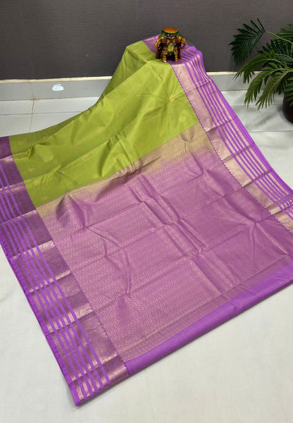 Budget Kanchipuram Saree-Pista Green with Contrast Border