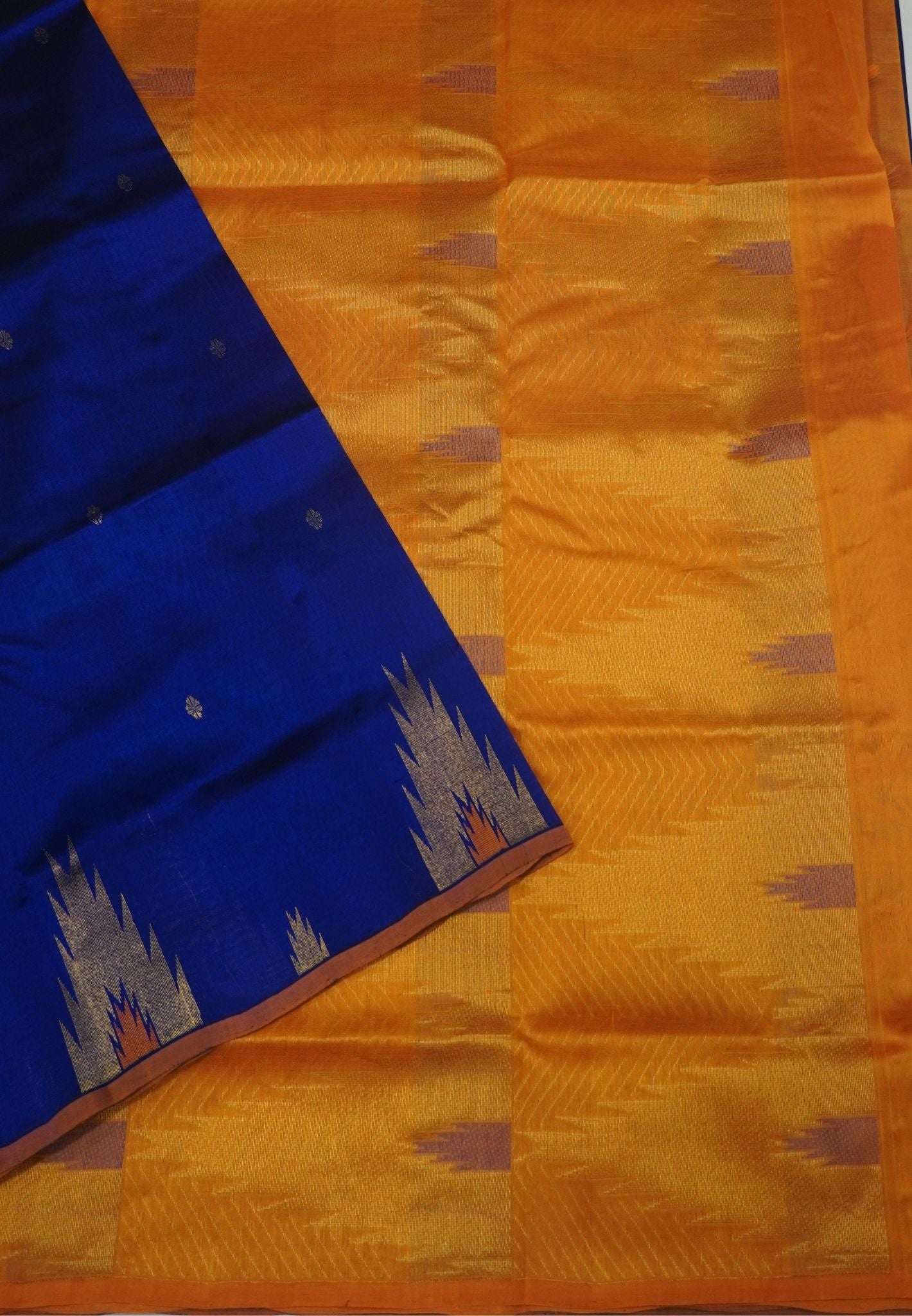 Pure Silk Cotton Saree-Blue in Thazhampoo Pattern