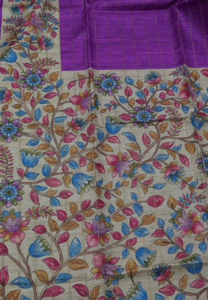 Semi Tussar Saree-Dark Purple