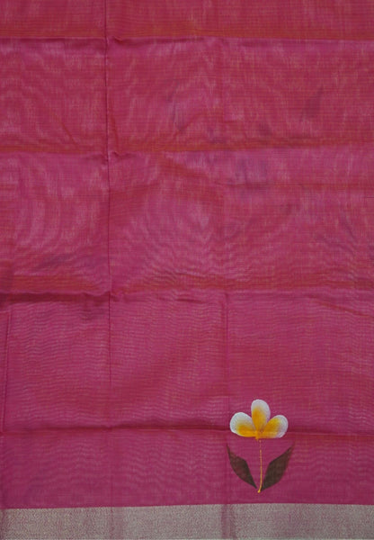 Cora Linen Saree-Light Pink with Hand Painted Floral Motifs