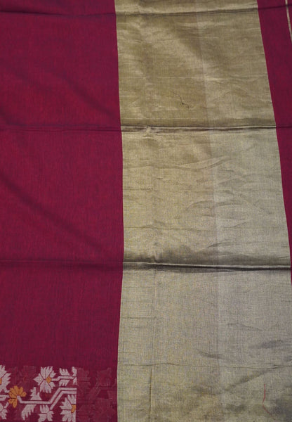 Handloom Cotton Saree-Red Paithani Border