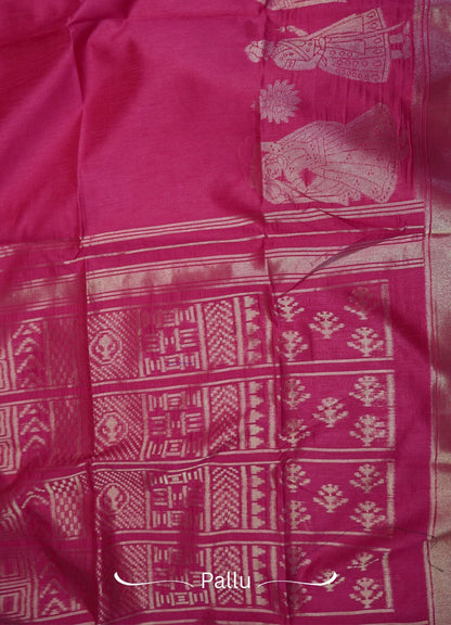 Semi Raw Silk Saree - Pink with Doll Zari