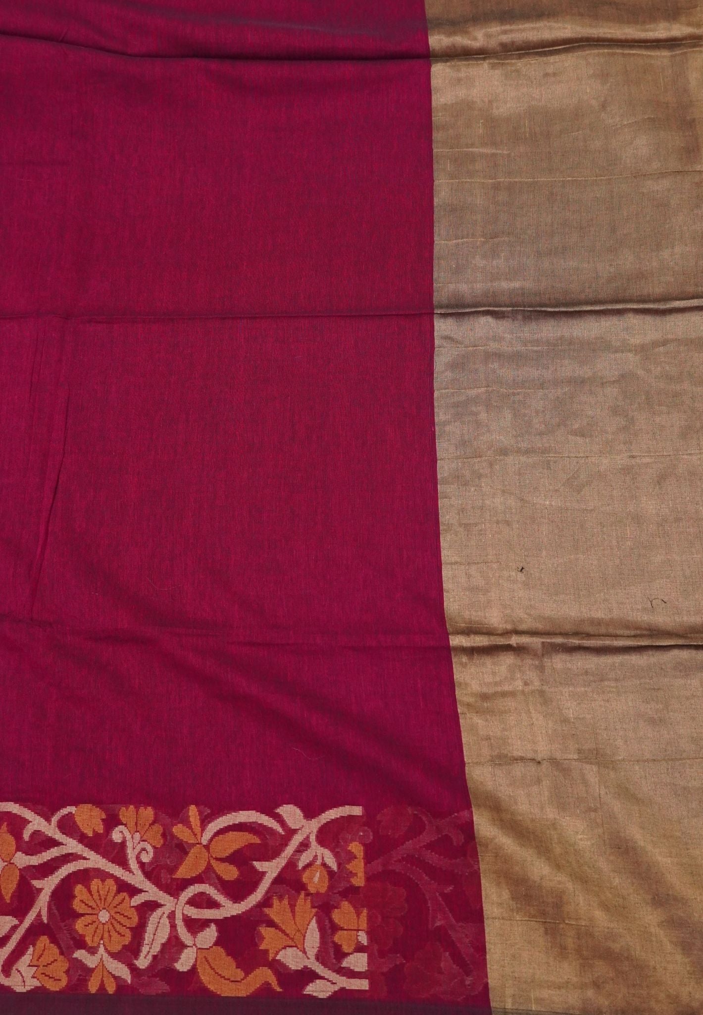 Handloom Cotton Saree-Magenta Floral Jamdhani Border