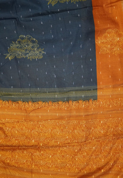 Semi Tussar Saree-Navy Blue with  Mini Zari Dots