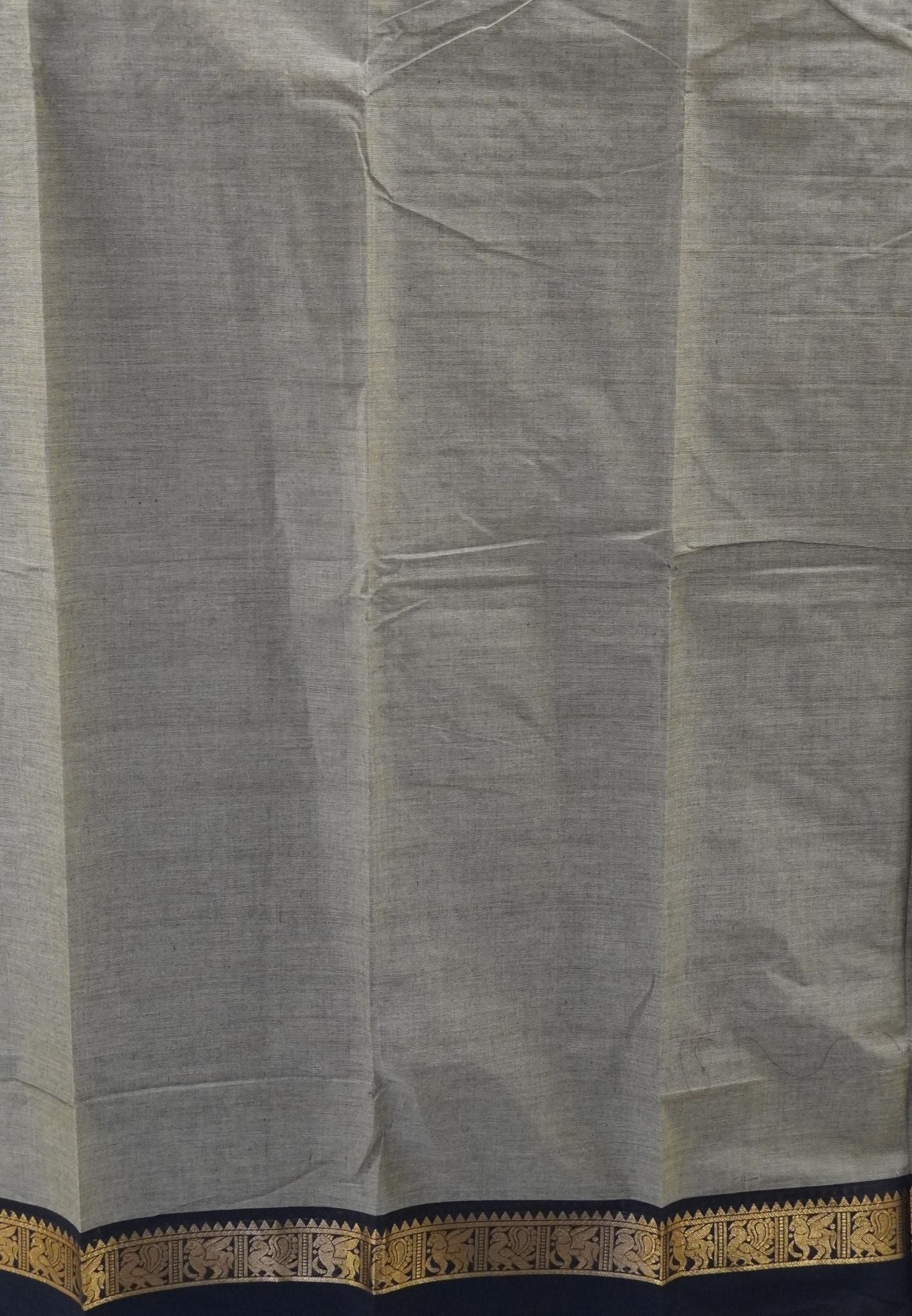 Chettinad Cotton Saree–Grey With Thread Checks Annapakshi Zari Border
