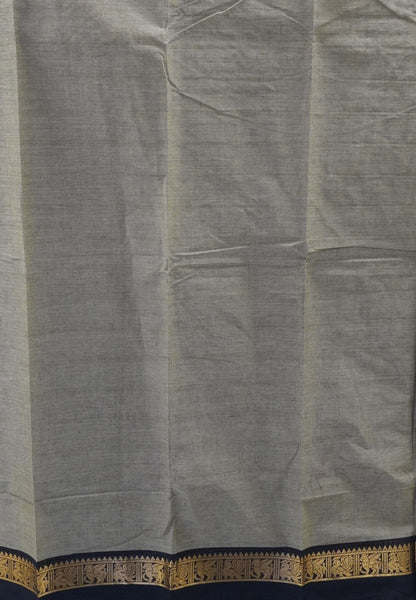 Chettinad Cotton Saree–Grey With Thread Checks Annapakshi Zari Border