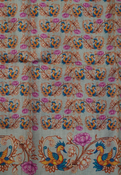 Premium Matka Tussar Saree-Brown with Tanjore Print