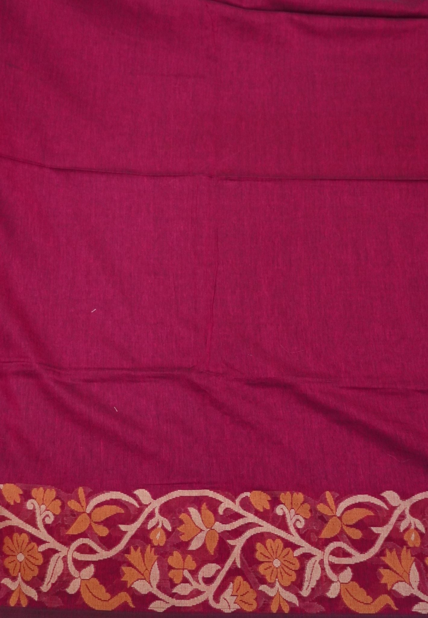 Handloom Cotton Saree-Magenta Floral Jamdhani Border