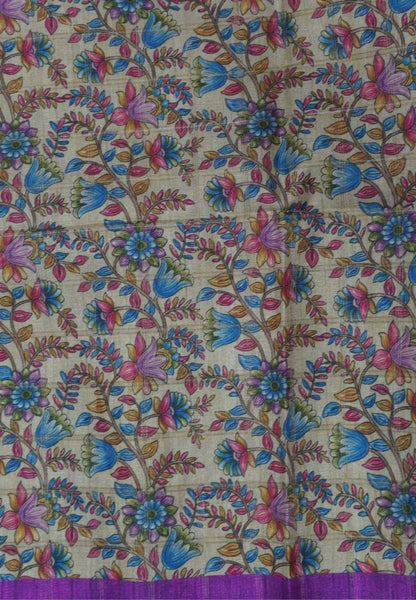 Semi Tussar Saree-Dark Purple
