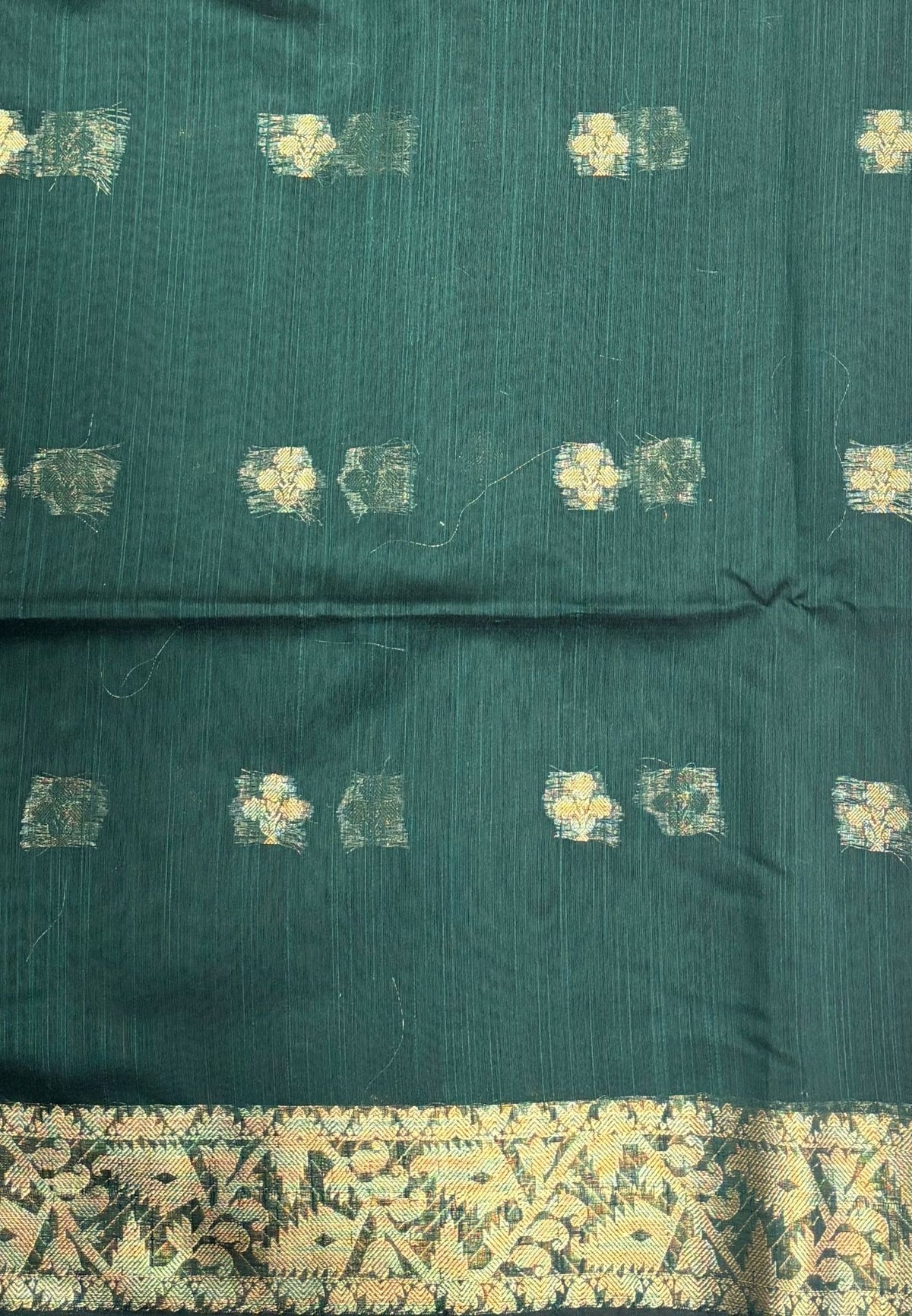 Handloom Silk Cotton Saree-Bottle Green In Floral Butta Brocade Border