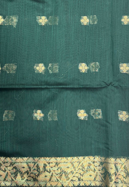 Handloom Silk Cotton Saree-Bottle Green In Floral Butta Brocade Border