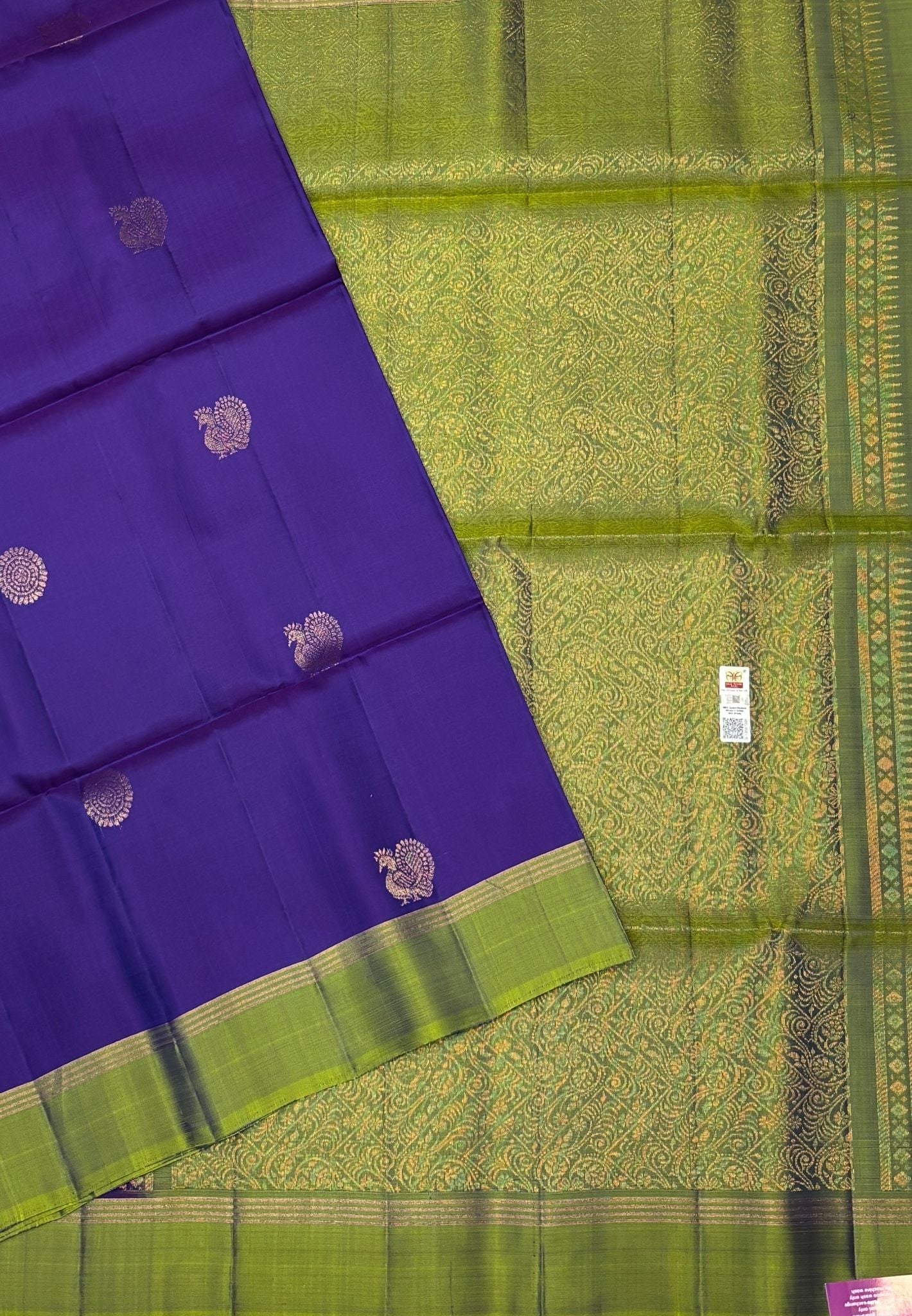 Pure Kanchipuram Silk Saree-Purple in Intricate Peacock Motif Brocade Zari Border