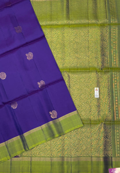 Pure Kanchipuram Silk Saree-Purple in Intricate Peacock Motif Brocade Zari Border