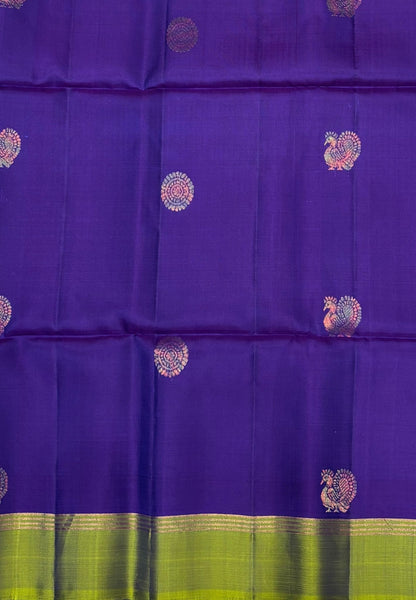 Pure Kanchipuram Silk Saree-Purple in Intricate Peacock Motif Brocade Zari Border