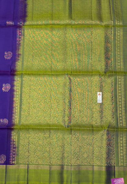Pure Kanchipuram Silk Saree-Purple in Intricate Peacock Motif Brocade Zari Border