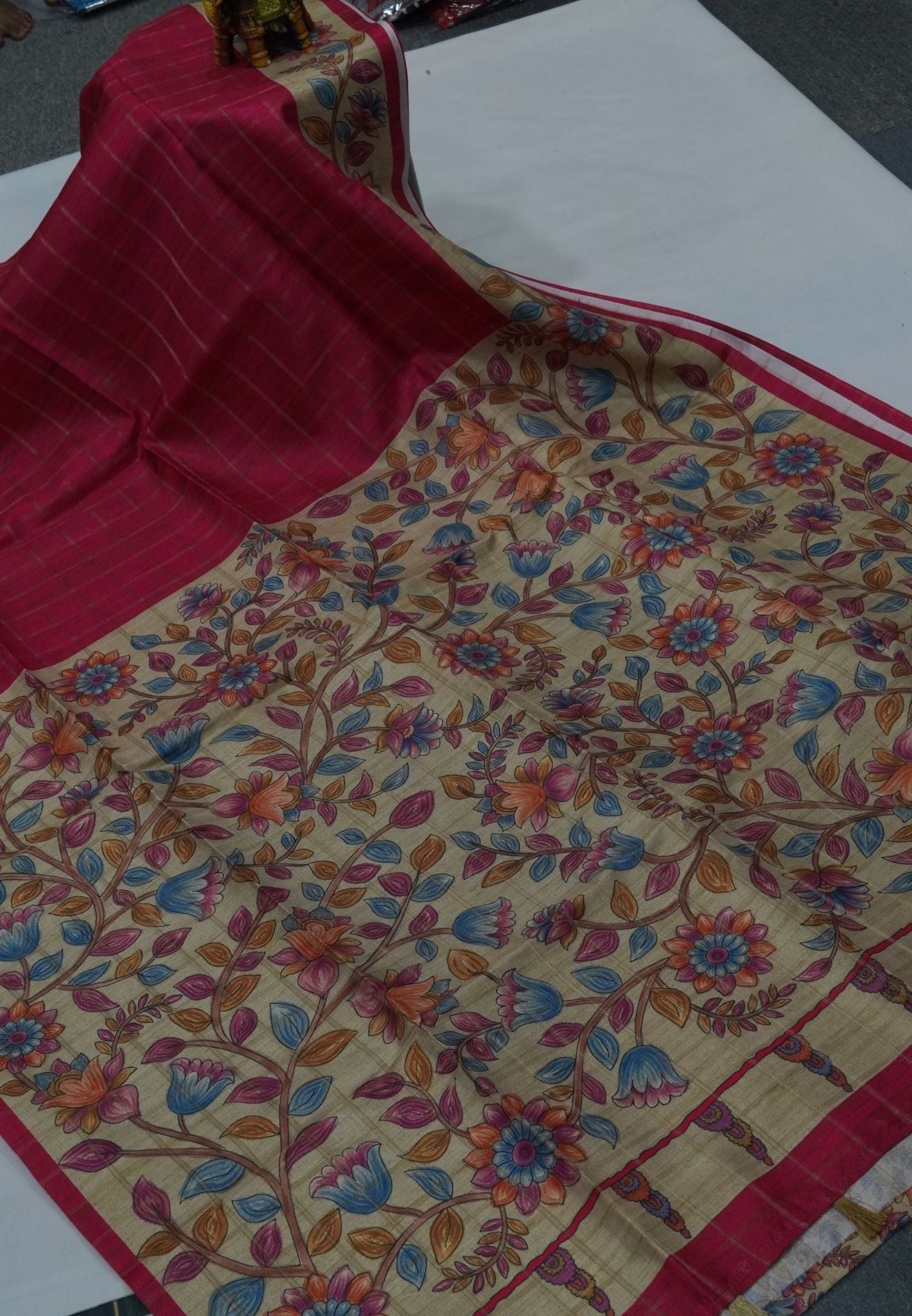Semi Tussar Saree-Dark Pink