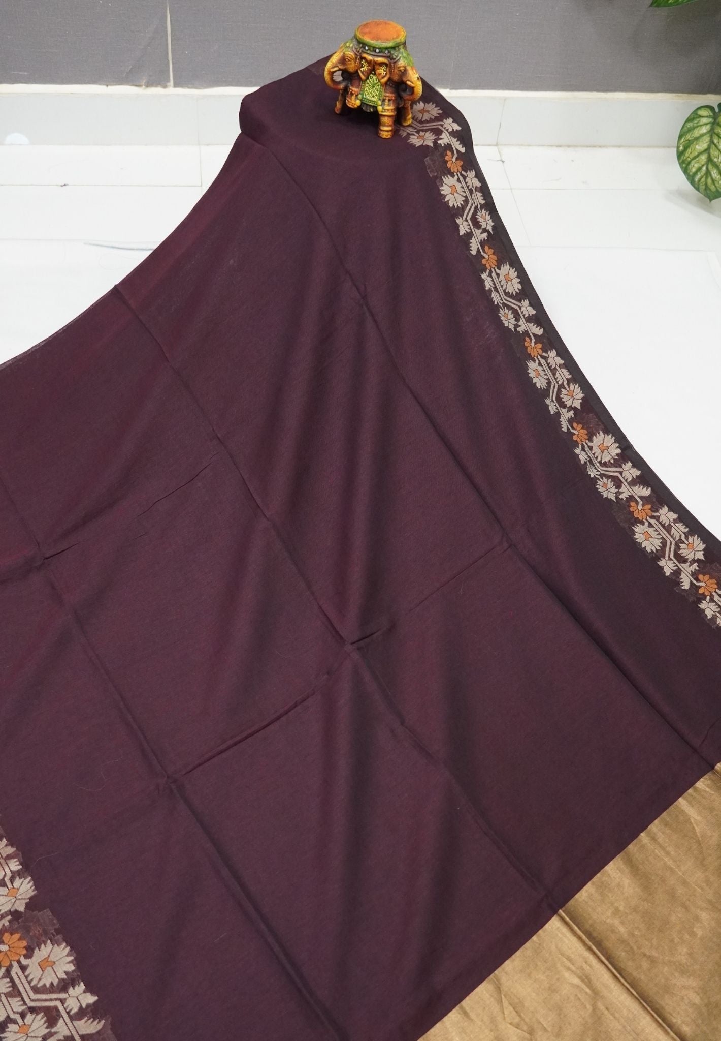 Handloom Cotton Saree-Coffee Brown Paithani Border