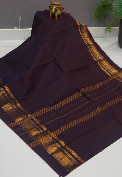Chettinadu Cotton Saree-Deep Purple with Mayil Border