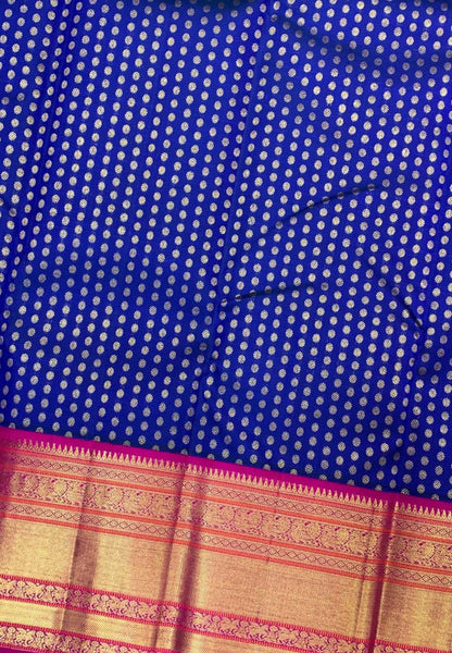 Pure Kanchipuram Silk Saree-Navy Blue with 1000 Butta