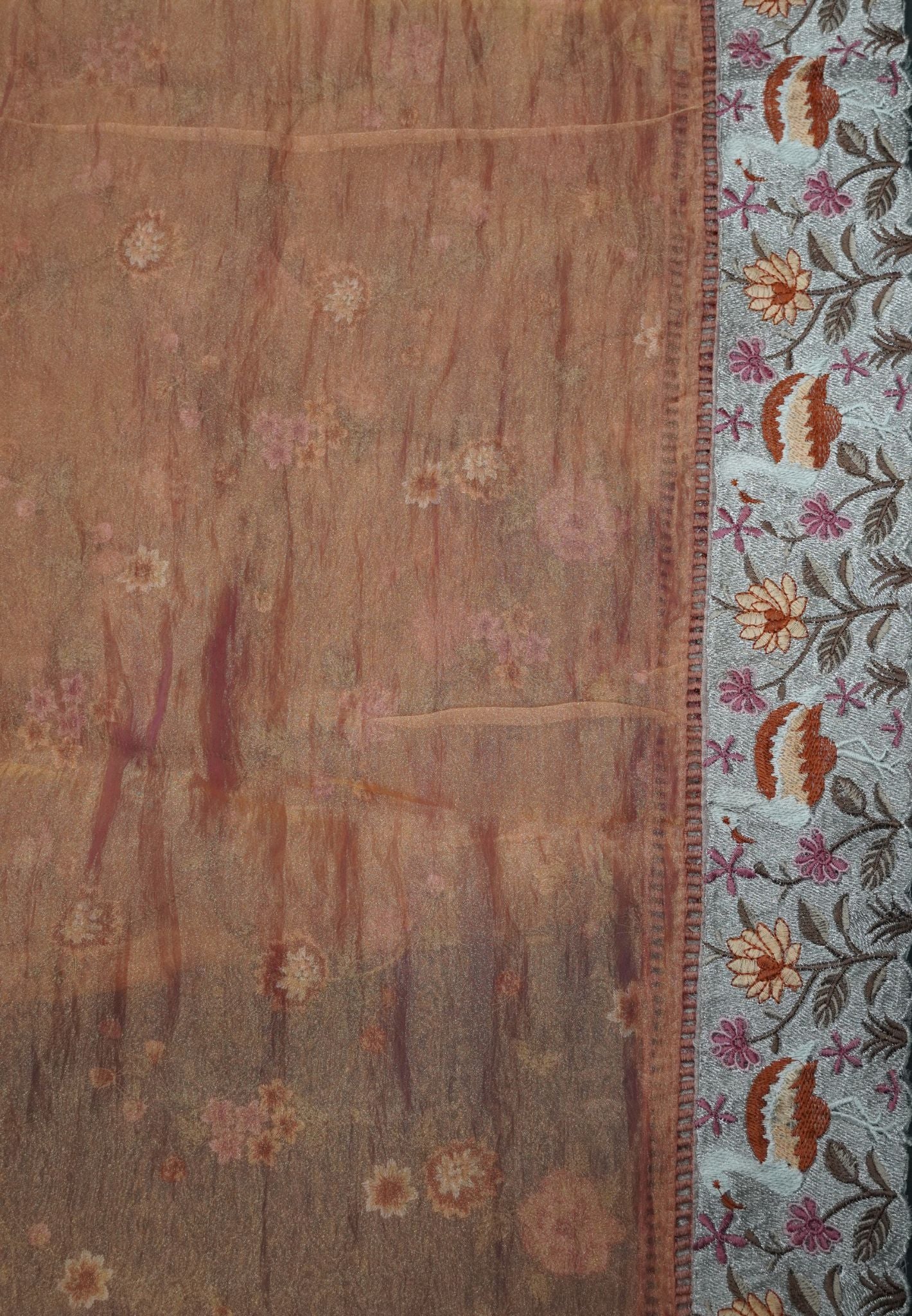 Crush Tissue Saree - Full Embryoid Peach