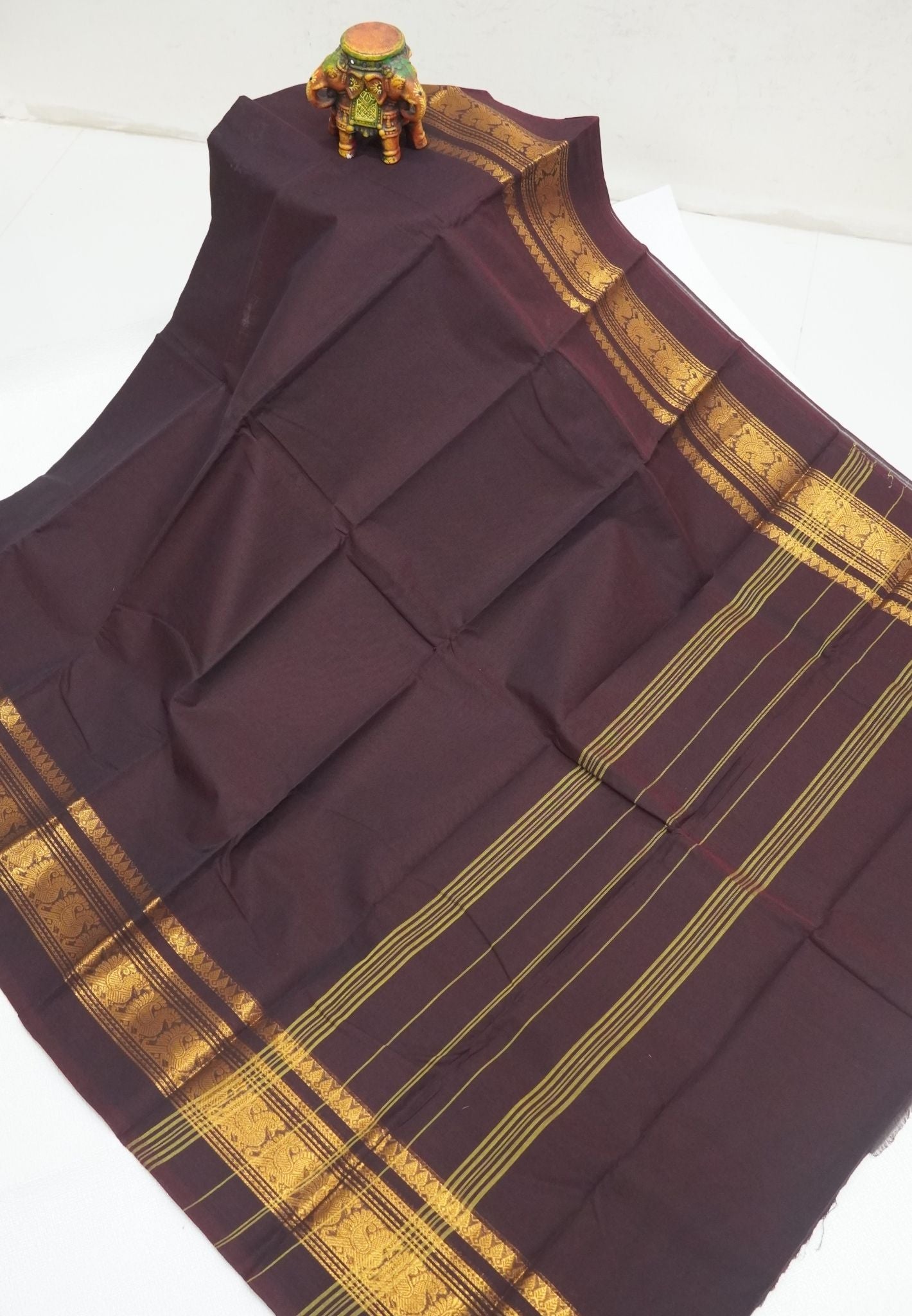 Chettinadu Cotton Saree-Deep Maroon with Mayil Border