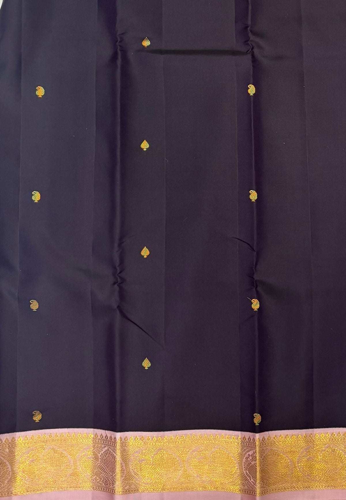 Pure Kanchipuram Silk Saree - Dark Purple with Contrast Korvai Border