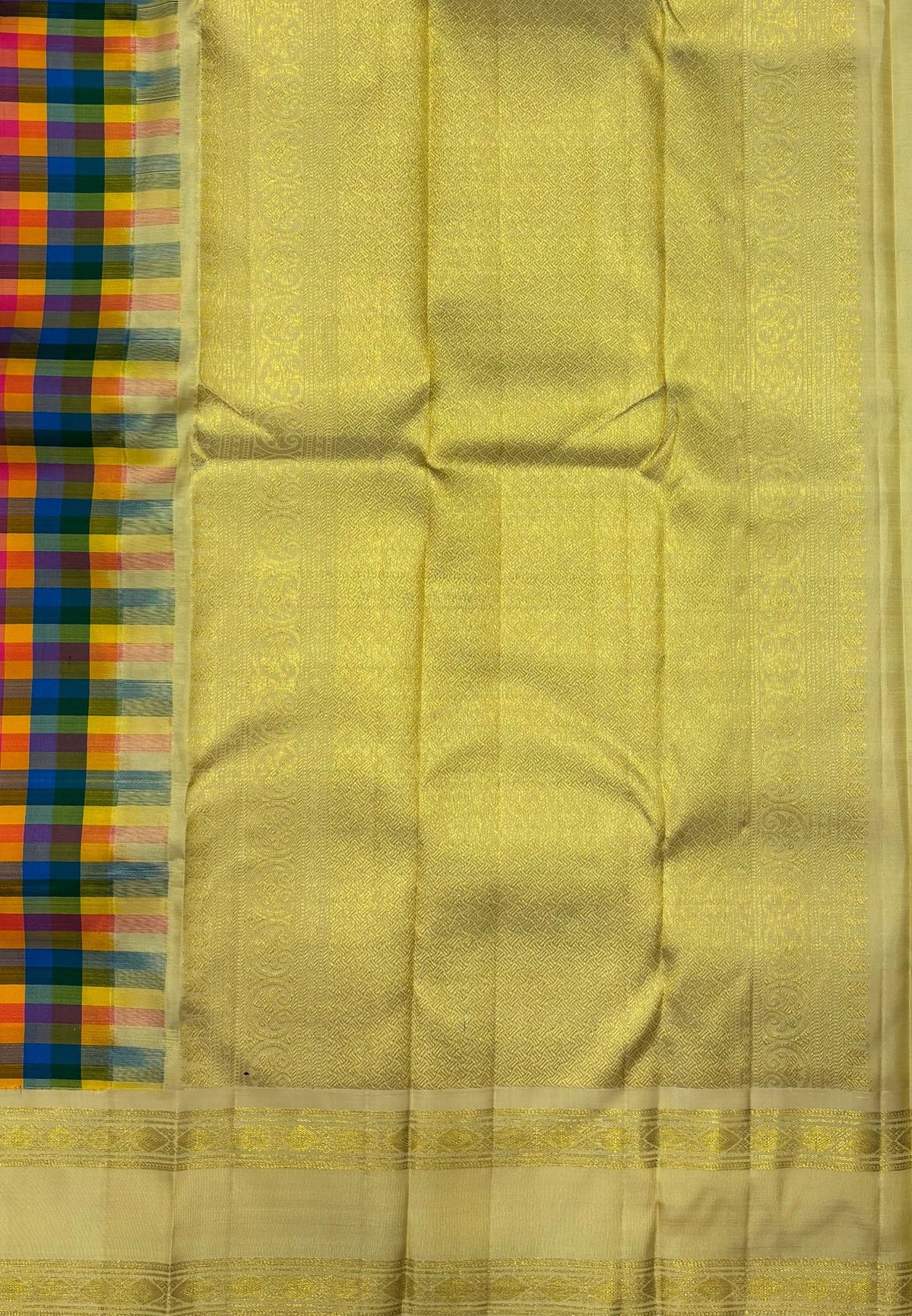 Pure Kanchipuram Silk Saree-Multi Color in Diamond Geometric Zari with Contrast Border