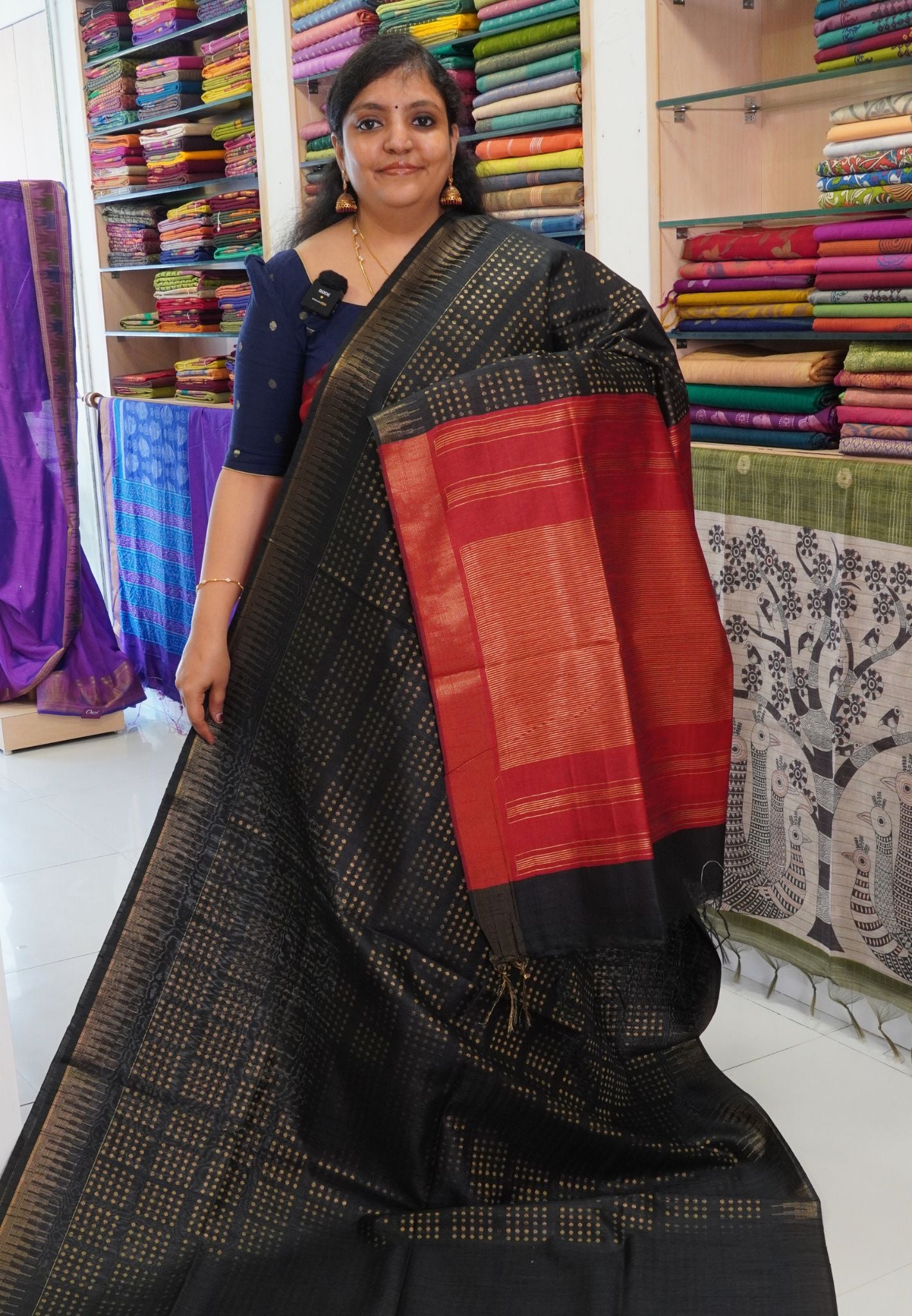 Semi Raw Silk Saree Black-Red