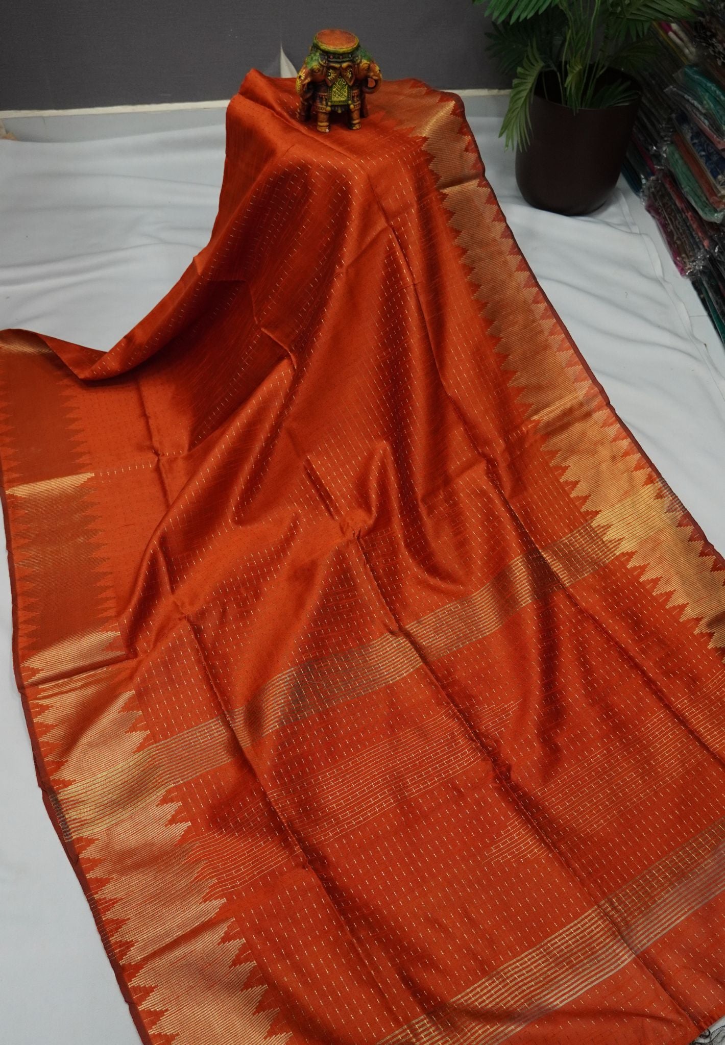 Semi Raw Silk Saree-Orange