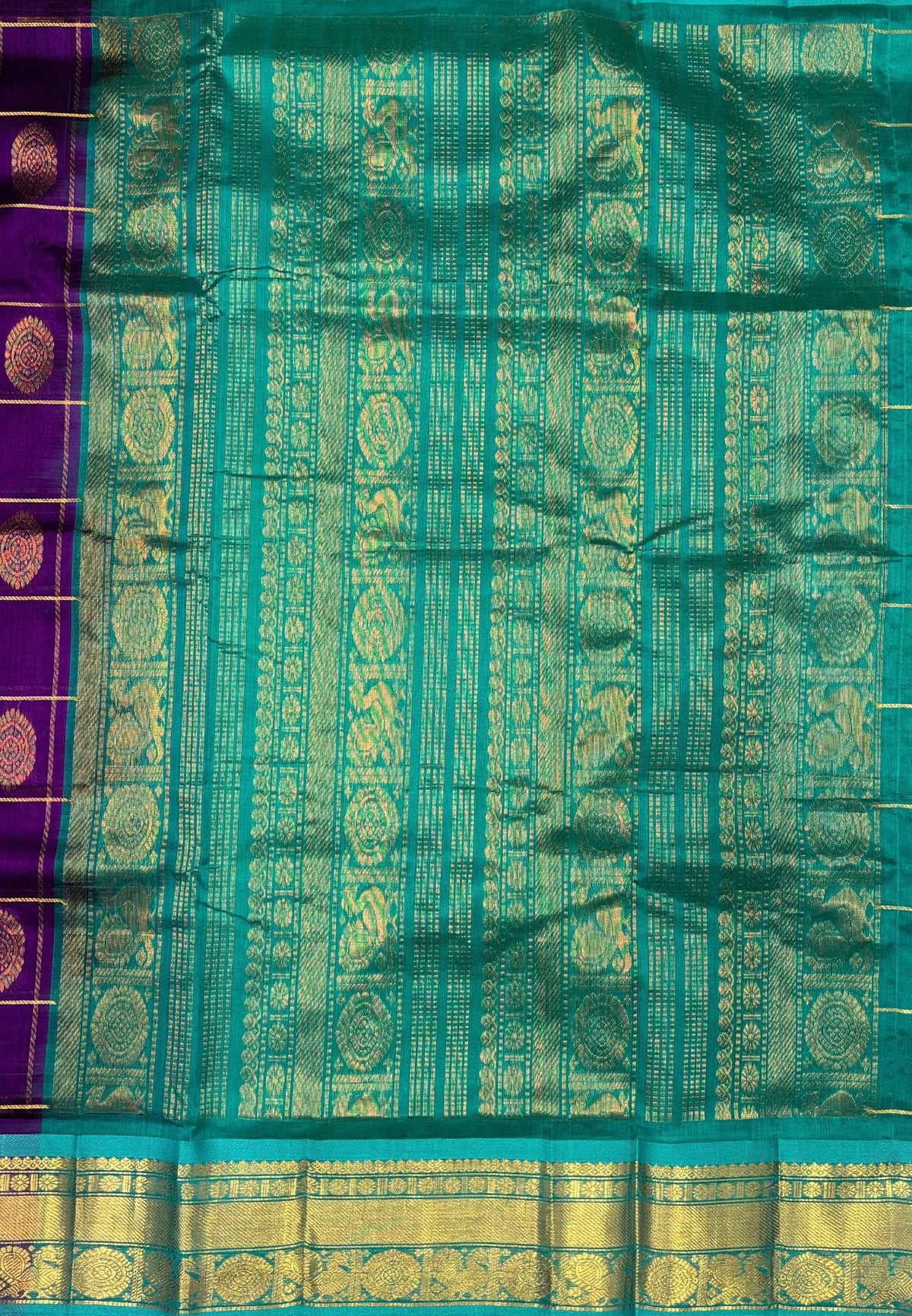 Pure Silk Cotton Saree-Purple In Peacock Motif Zari With Contrast Border