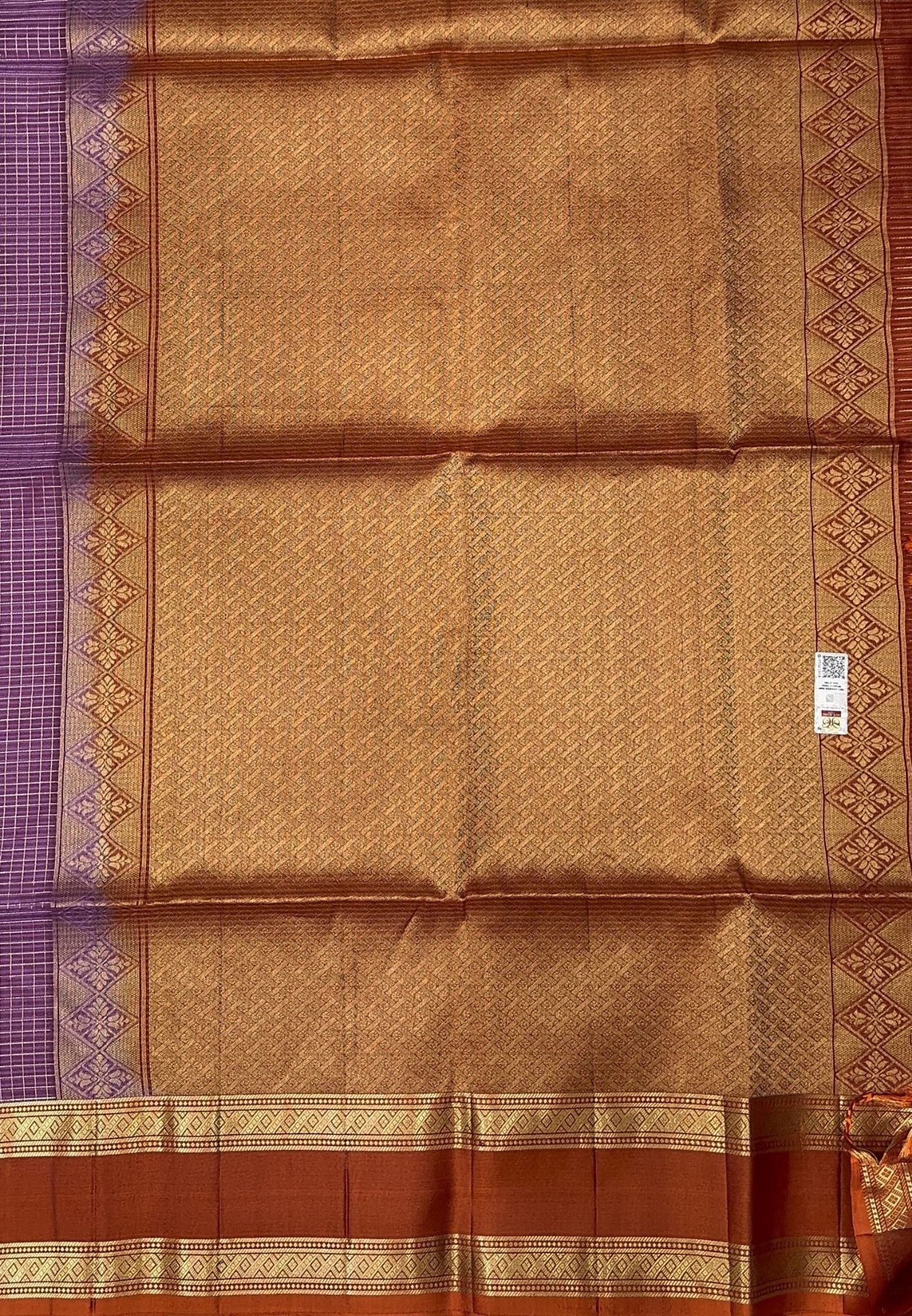 Pure Kanchipuram Silk Saree-Lavender in Zari Checks with Contrast Retapet Border