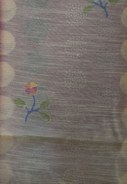 Chanderi Silk Saree - Sandal with polka dots and jamdhani pallu