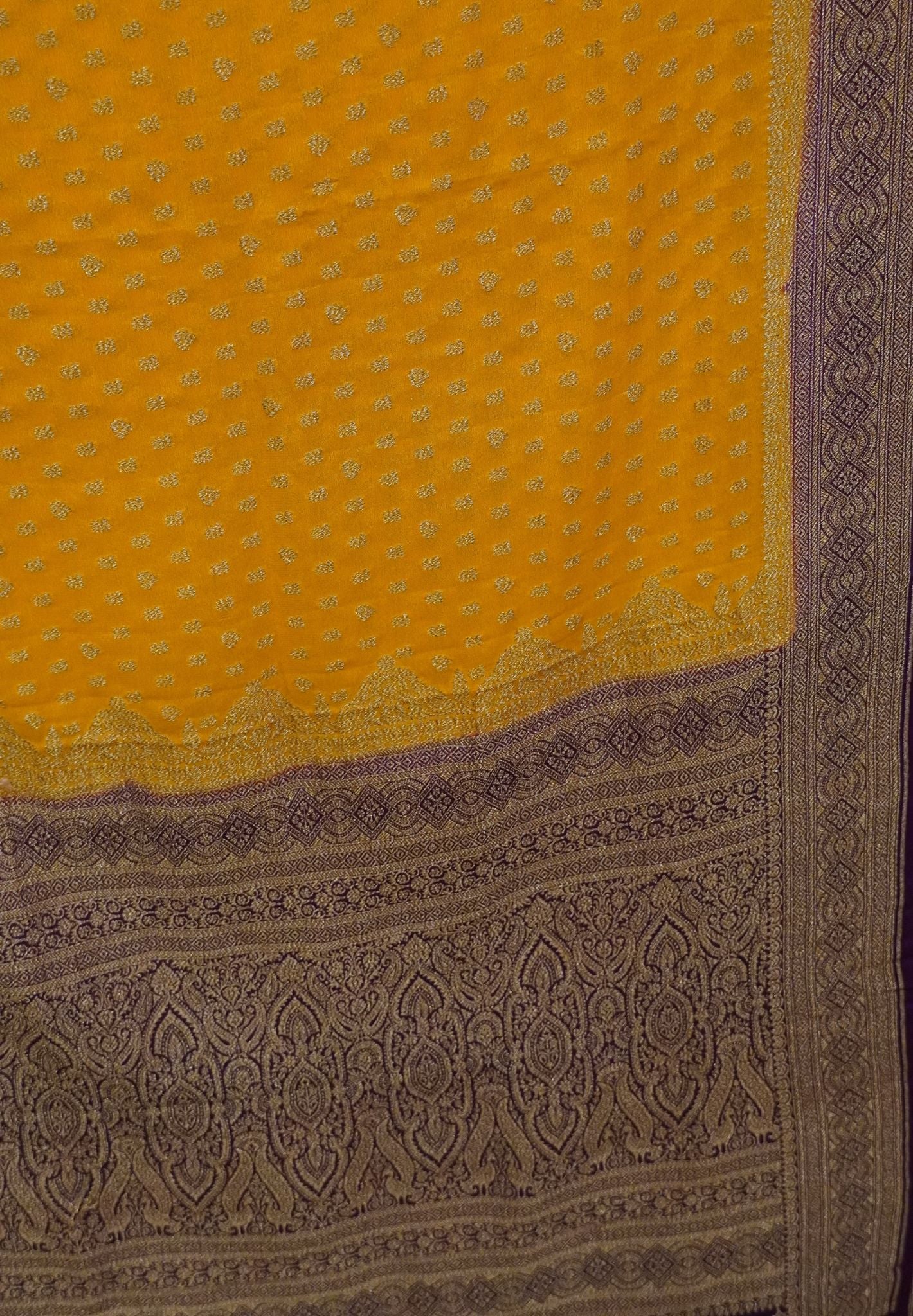 Banarasi Georgette Saree-Mustard with Contrast Border