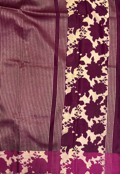 Soft Kora Tissue Saree-Purple in Floral Jaal Zari Border
